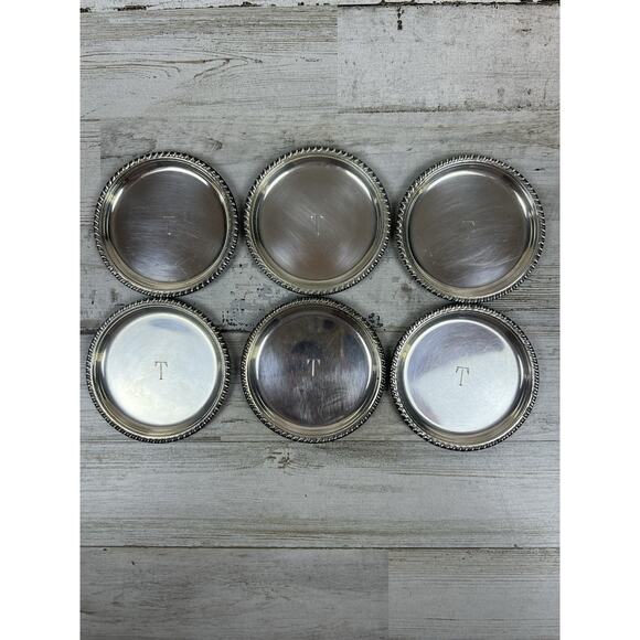 S KIRK & SON Inc Sterling Silver 6 Coasters "T" Monogram 3" 7.3 Ounces - Picture 1 of 5